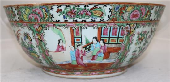 A large Chinese Canton-decorated famille rose punch bowl, c.1900, diameter 37cm